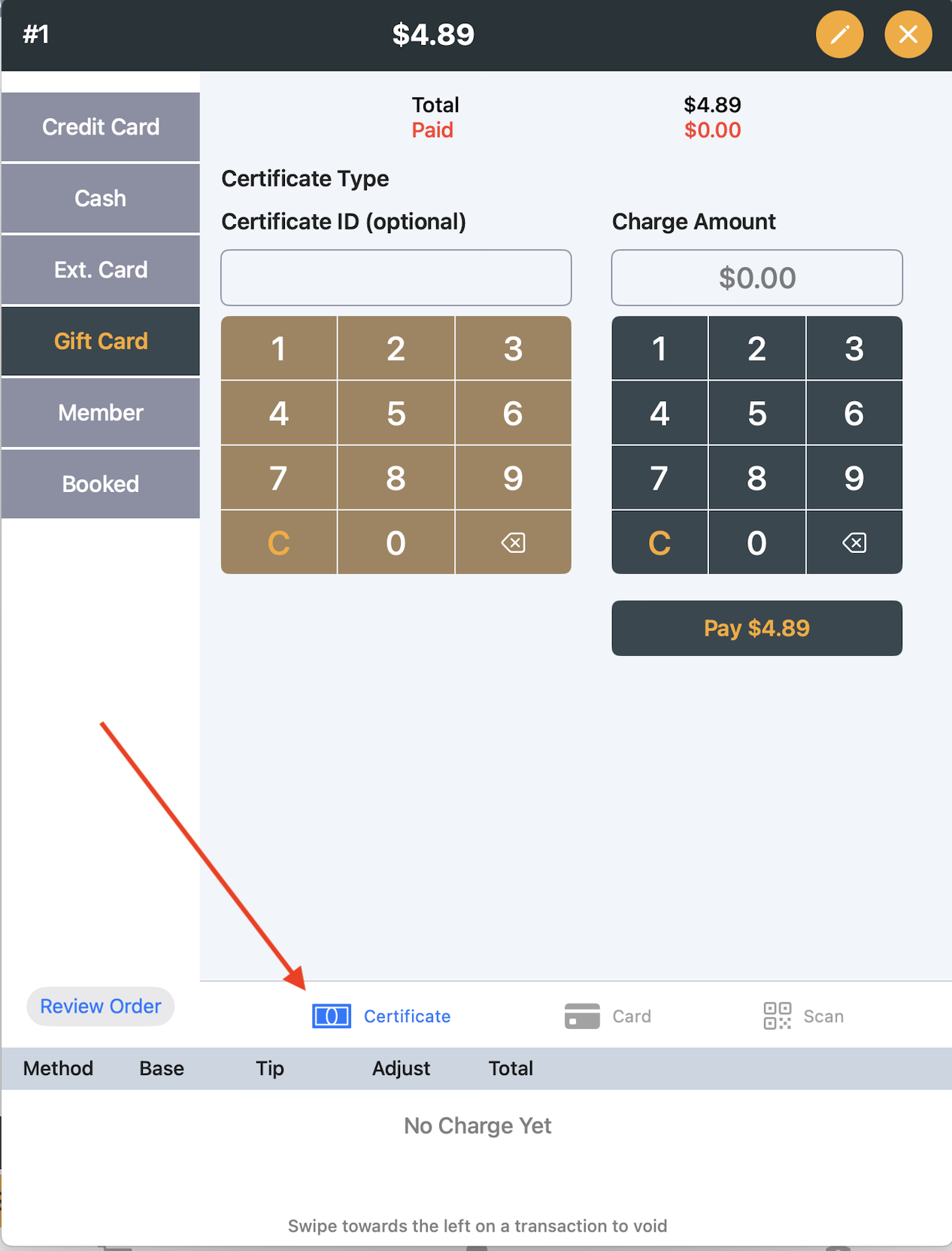 Gift Certificate Step 1